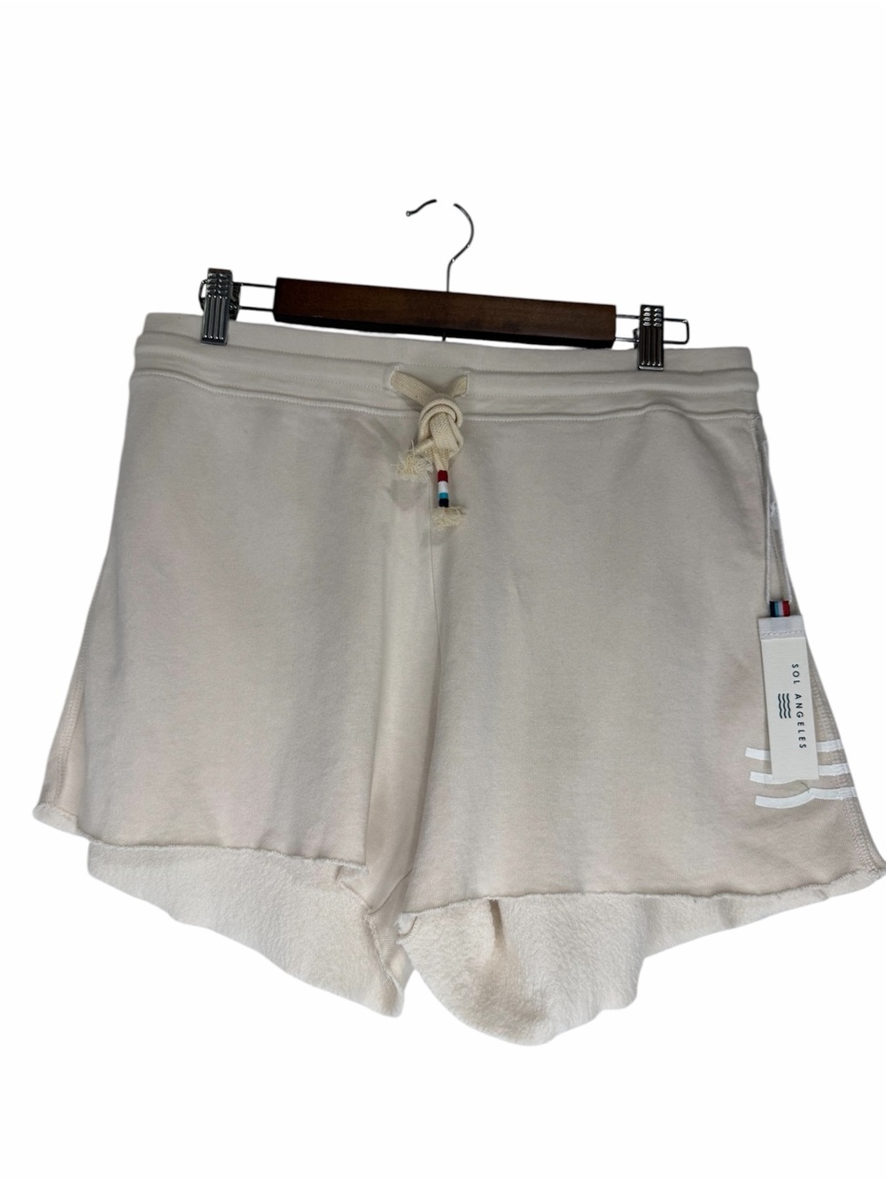 NWT Anthropologie Sol Angeles Waves Sweat Shorts size Large Cream White Tie